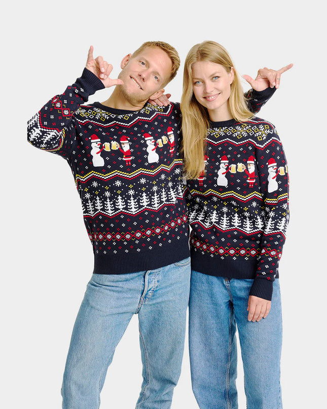 Christmas Toast Sweater for Couples with Santa Theme