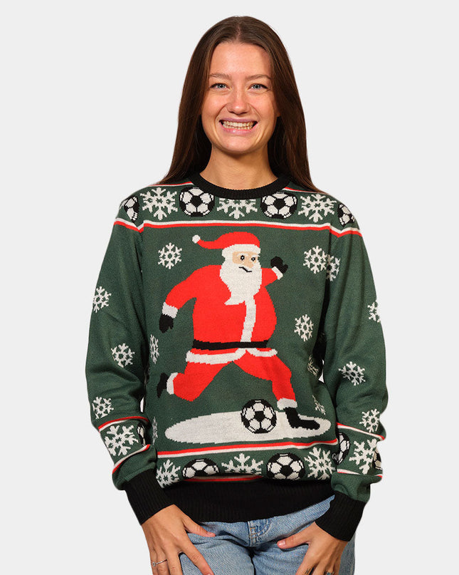 Green Santa Sweater for Couples Playing Soccer