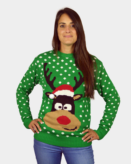 3D Green Christmas Hat Reindeer Couples Sweater