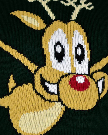 Grüner Weihnachtspullover für Paare – Design mit Eislauf-Rentieren