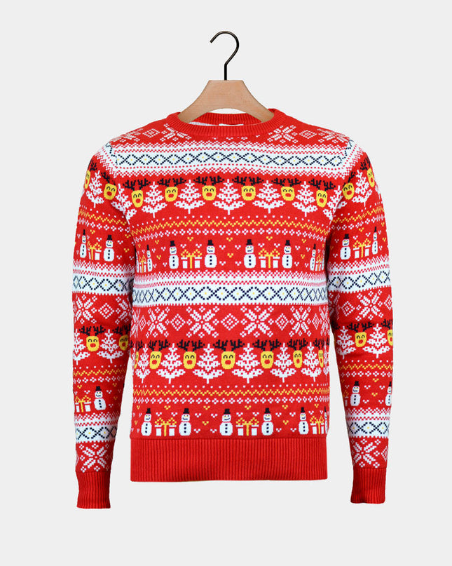Organic Cotton Red Christmas Sweater for Kids with Snowmen