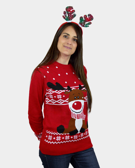 Weihnachtspullover für Kinder, roter Rentier-Pullover mit Schal