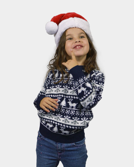 Striped Christmas Sweater for Kids with Reindeer and Trees