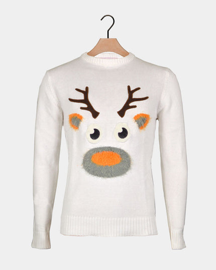 Kids Christmas Sweater White with 3D Reindeer