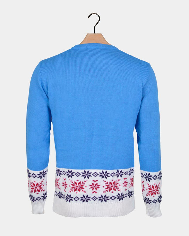 Light Blue Christmas Sweater for Kids with Reindeer and Snow