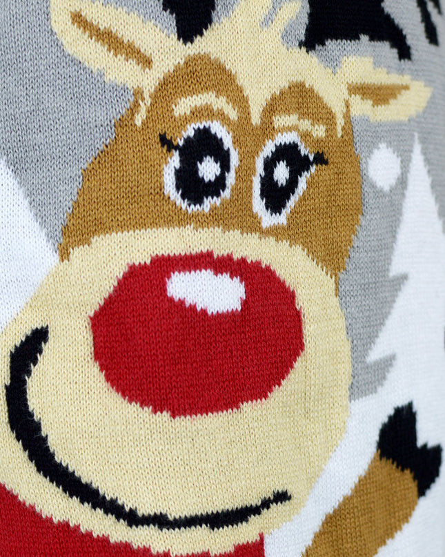 Gray Christmas Sweater for Kids with Cute Reindeer