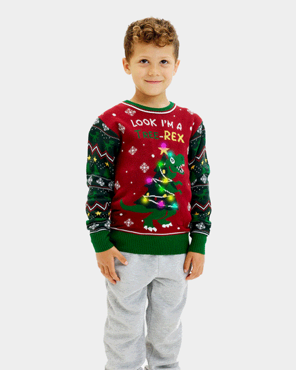LED Light-Up Christmas Tree-Rex Sweater for Kids