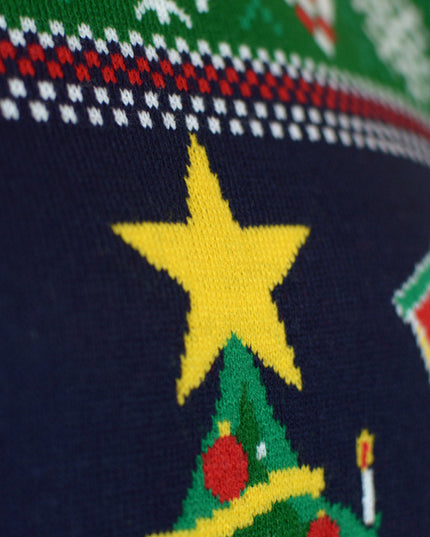 Kids Christmas Sweater Blue with Light-Up Christmas Tree