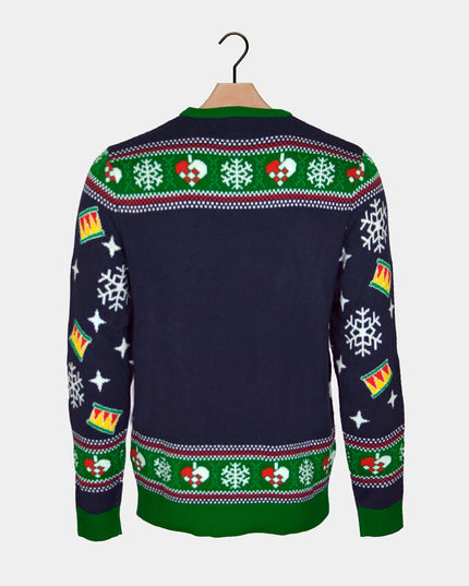 Kids Christmas Sweater Blue with Light-Up Christmas Tree