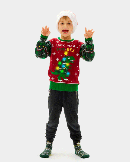 LED Light-Up Christmas Tree-Rex Sweater for Kids