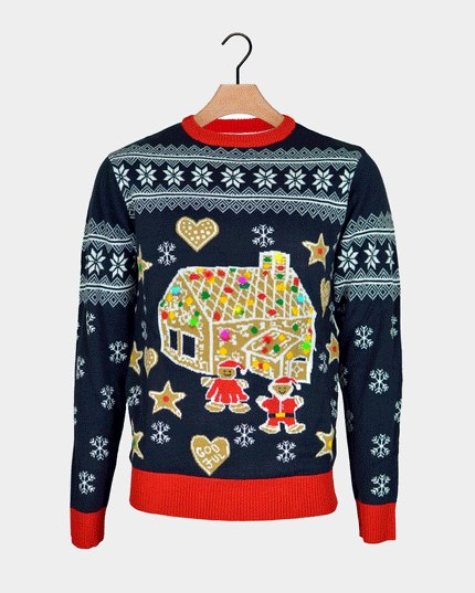 LED Light-Up Gingerbread House Christmas Sweater for Kids