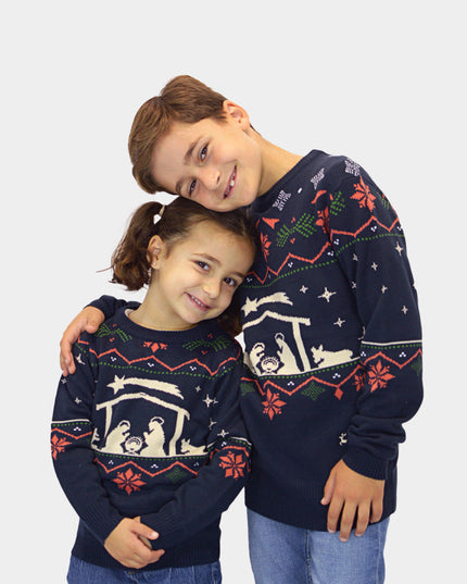Weihnachtspullover mit Krippenmotiv für Kinder