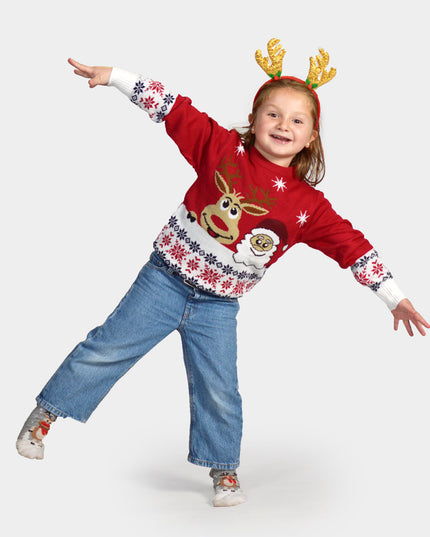 Kids Christmas Sweater with Smiling Reindeer