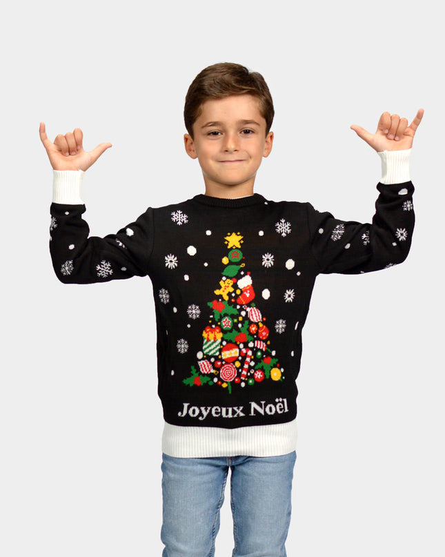Kids Christmas Sweater Black with Merry Christmas Design
