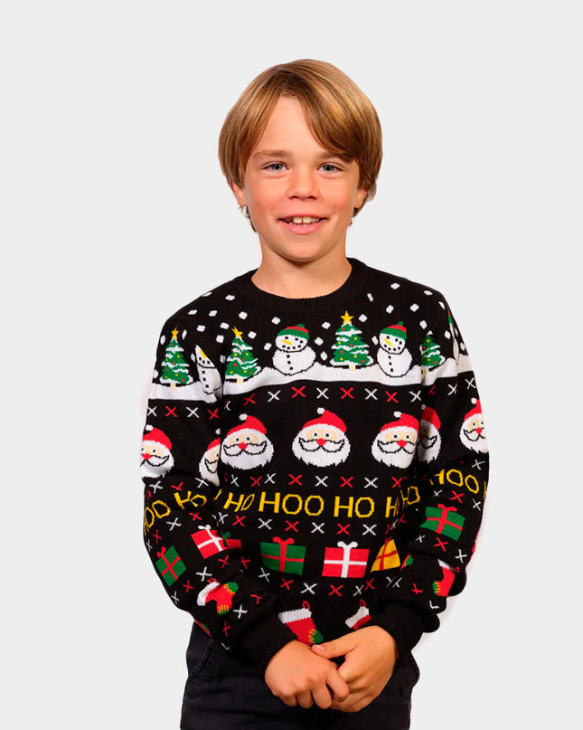 Organic Cotton Christmas Sweater for Kids with Santa and Snowmen