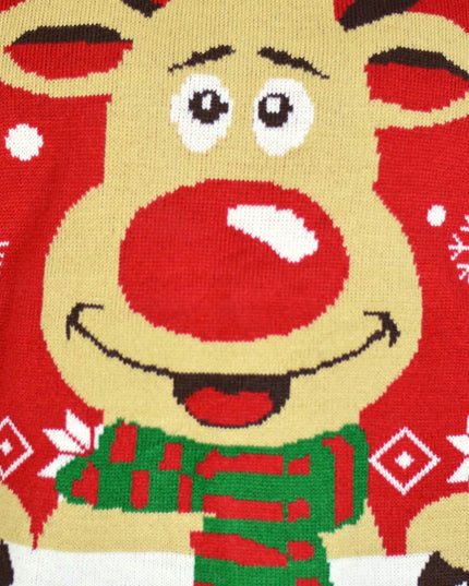Kids Christmas Sweater with Reindeer and Scarf Design