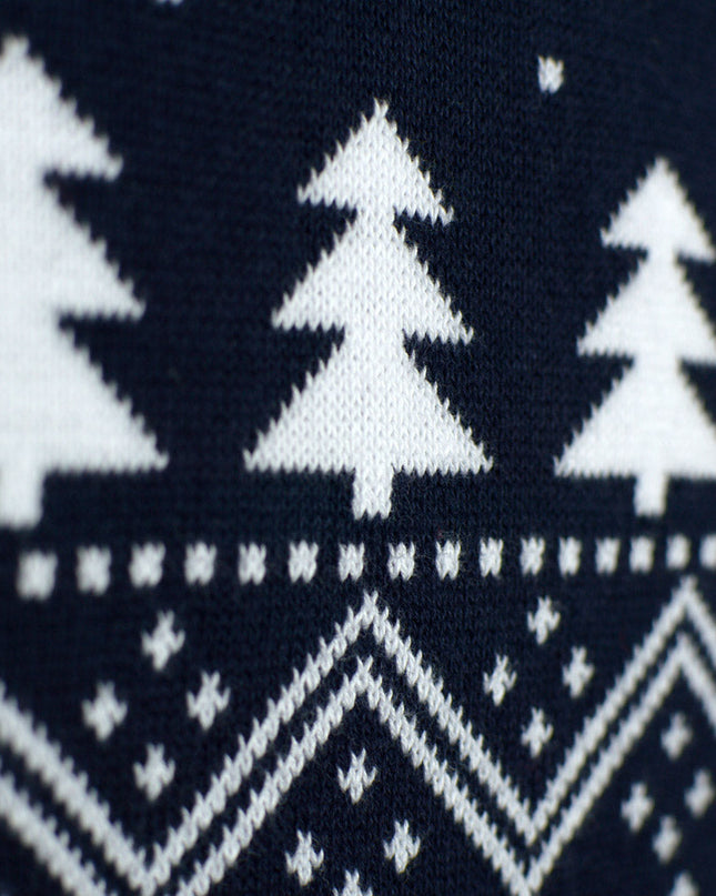 Kids Christmas Sweater Blue with Trees, Snowmen, and Santa