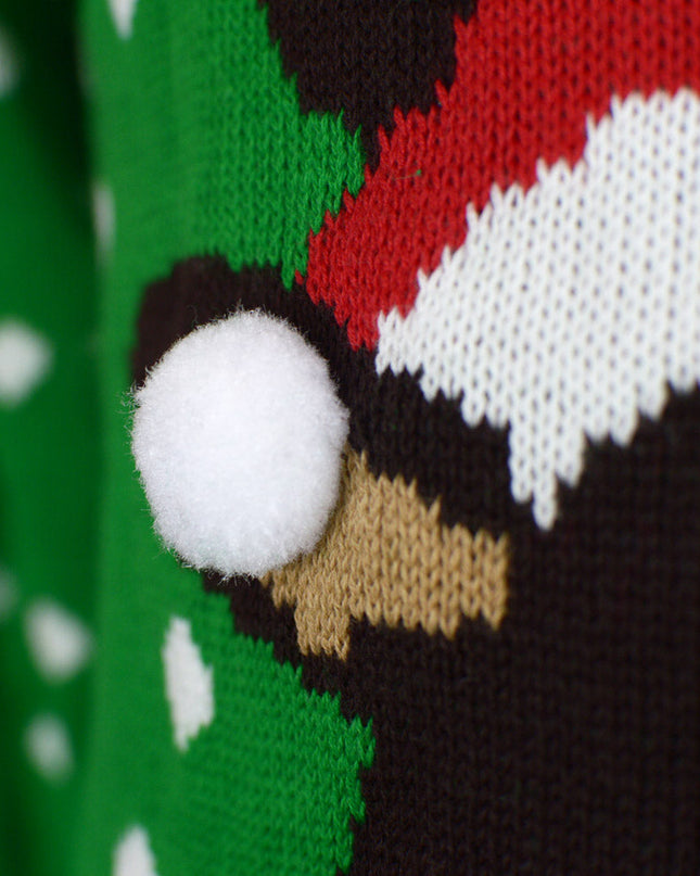 Kids Christmas Sweater Green with 3D Santa Hat