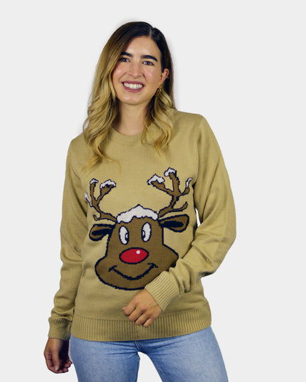 Christmas Sweater for Family Beige with Smiling Reindeer