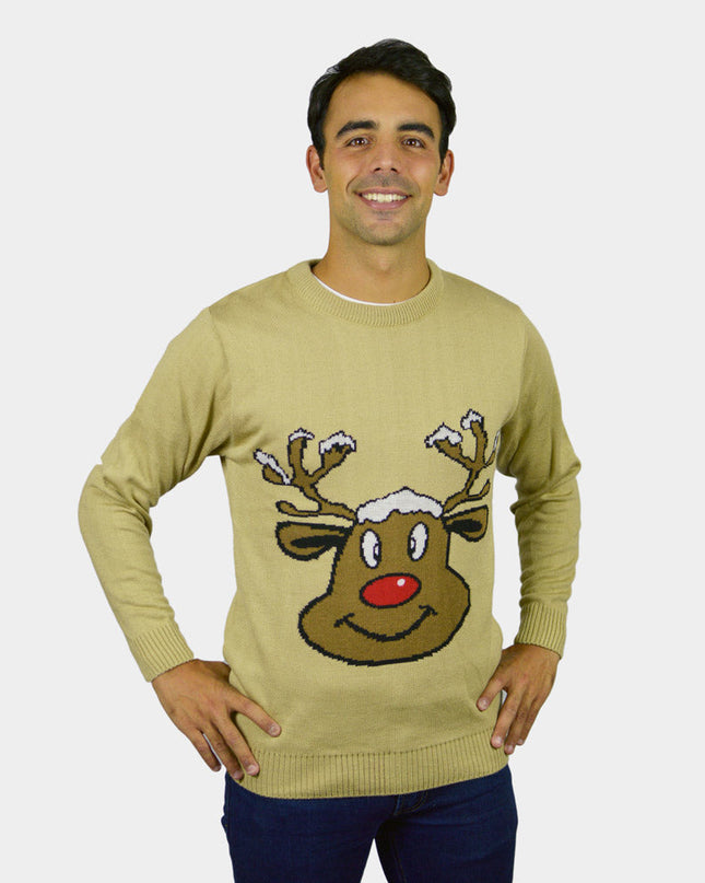 Christmas Sweater for Family Beige with Smiling Reindeer