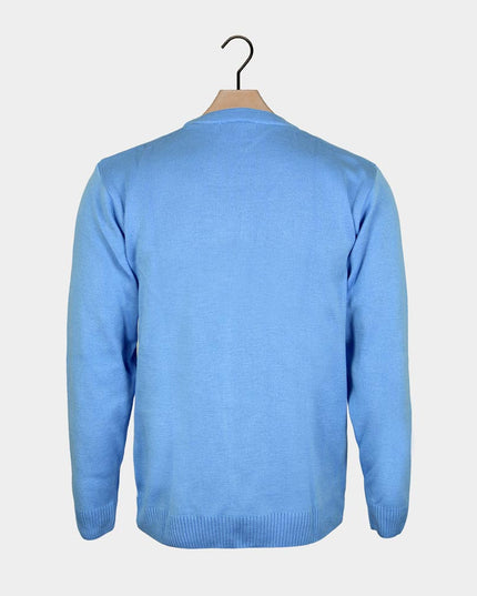 Hellblauer Weihnachtspullover mit Pinguin | Outlet-Verkauf