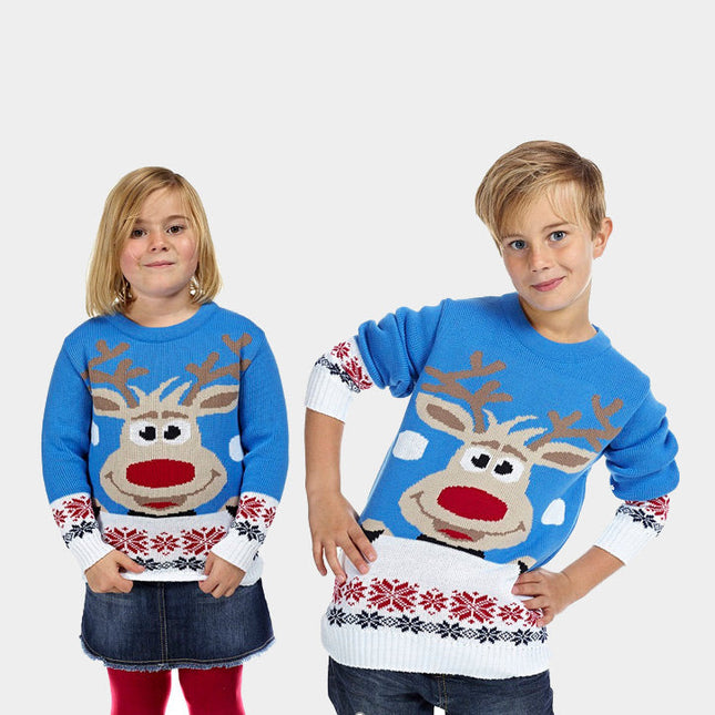 Christmas Sweater for Family with Blue Sky and Reindeer