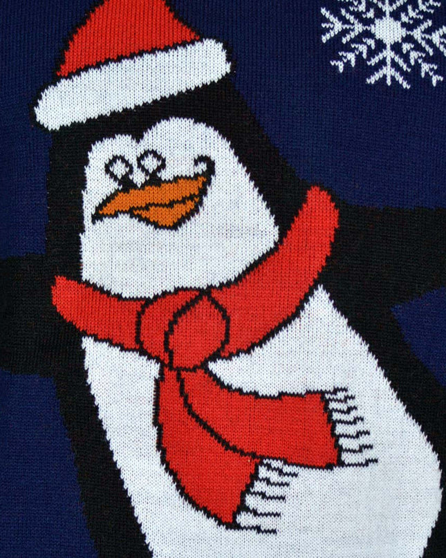 Marineblauer Weihnachtspullover für Herren mit Pinguinmotiv