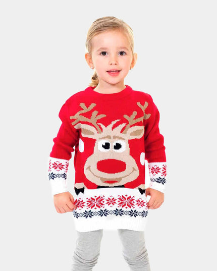 Christmas Sweater for Family with Red Reindeer and Snow