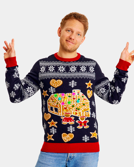 Christmas Sweater for Family with Light-Up LED Gingerbread House