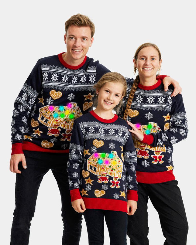 Women's Light-Up LED Gingerbread House Christmas Sweater