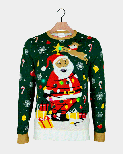 LED Christmas Sweater for Family with Santa Tied Up Design