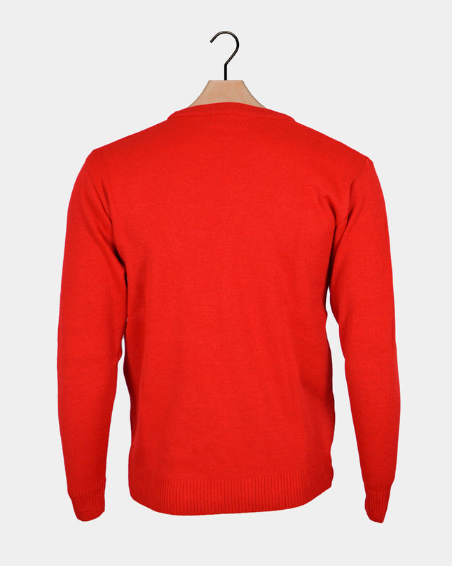 Weihnachtspullover mit rotem Rentiermotiv und Bierdesign