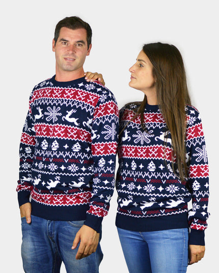 Family Christmas Sweater with Reindeer and Christmas Patterns