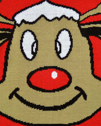 Christmas Sweater for Family Red with Smiling Reindeer