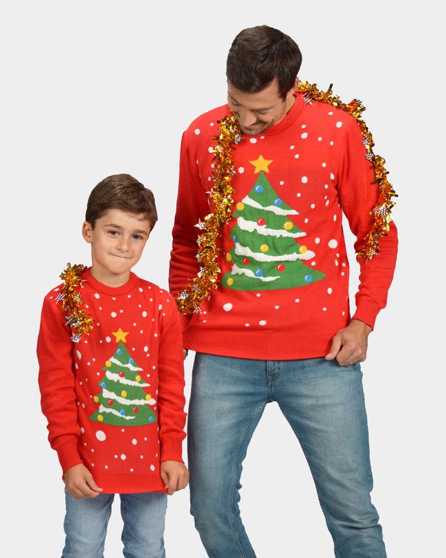 Christmas Sweater for Family with Red Christmas Tree
