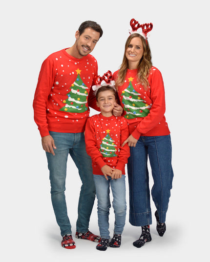 Roter Weihnachtsbaum-Familienpullover