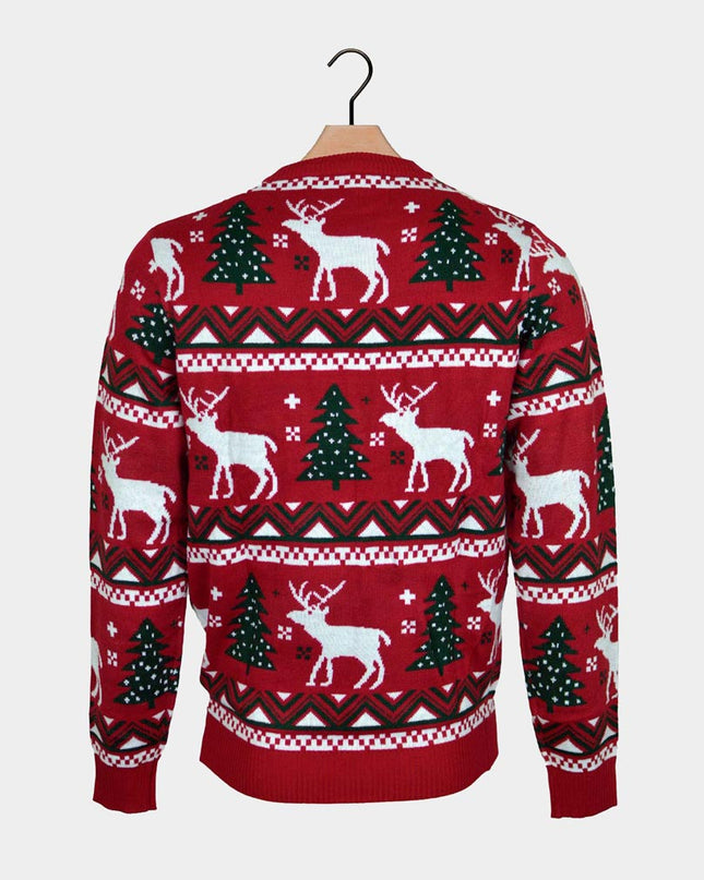 Red Christmas Sweater for Family with Trees and Reindeer