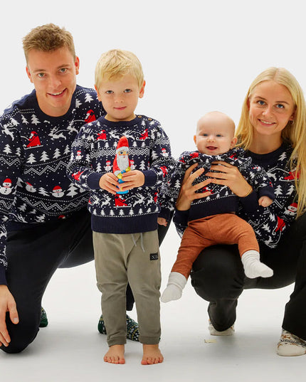Organic Cotton Blue Christmas Sweater for Family with Trees