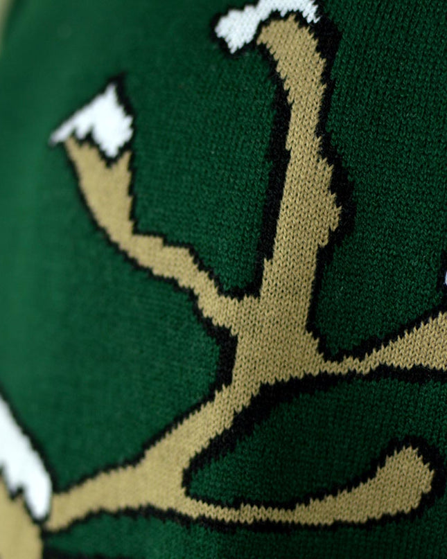 Grüner Weihnachtspullover mit lächelndem Rentier | Outlet-Verkauf