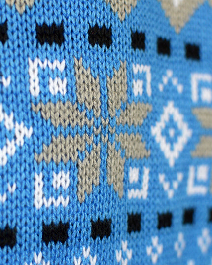 Eleganter Damen-Weihnachtspullover in Weiß, Grau und Blau mit Rentiermotiv