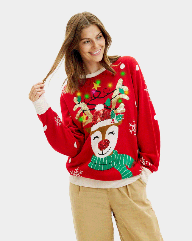 LED Shiny Reindeer Christmas Sweater for Women