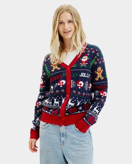 Women's Blue and Red Christmas Cardigan