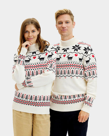 Eleganter beigefarbener Damen-Rollkragenpullover aus Bio-Baumwolle für Weihnachten