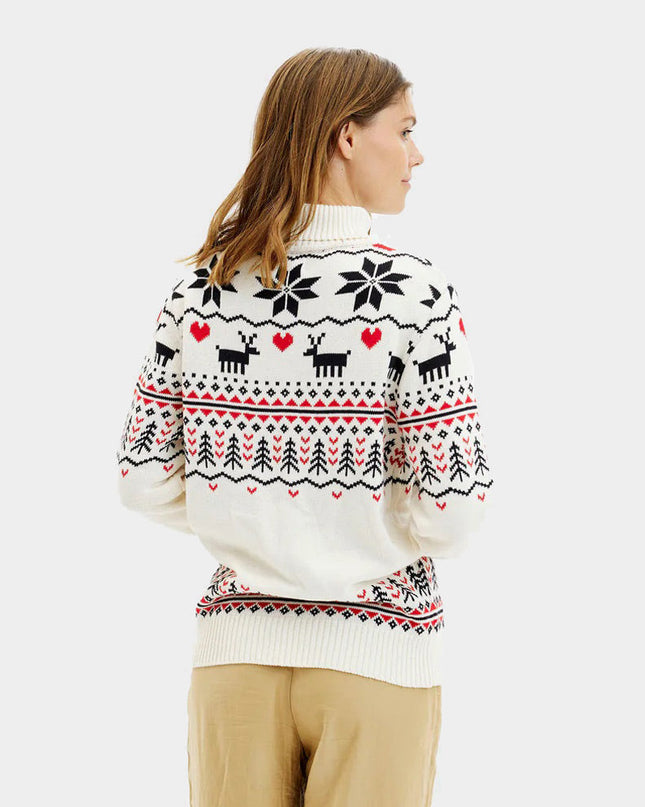 Eleganter beigefarbener Damen-Rollkragenpullover aus Bio-Baumwolle für Weihnachten