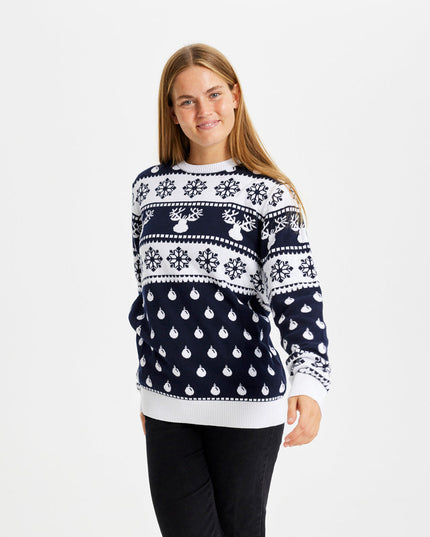 Blue Couples Christmas Sweater with Reindeer and Snow