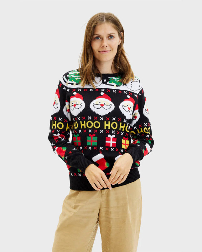 Organic Cotton Couple Christmas Sweater with Santa, Gifts, and Snowmen
