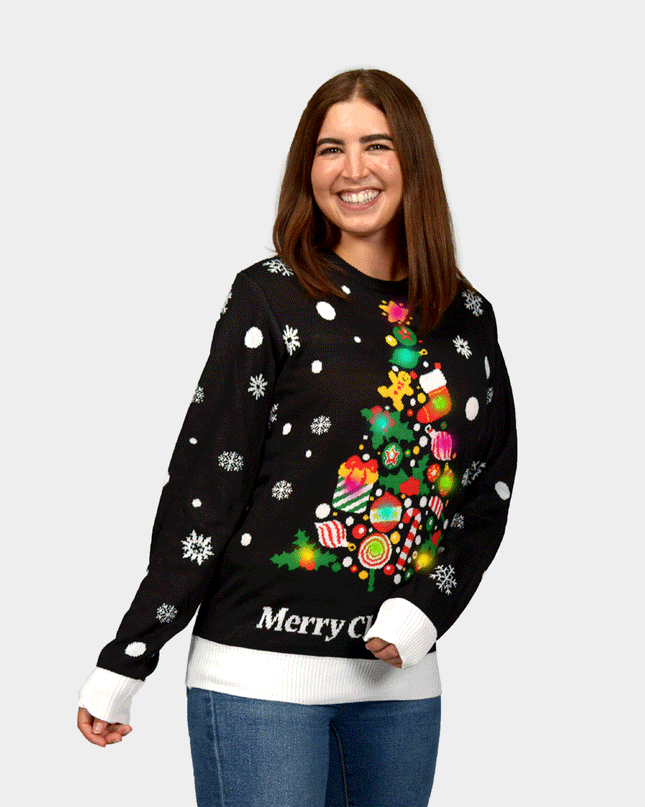 Women's Light-Up LED Black Christmas Tree Sweater
