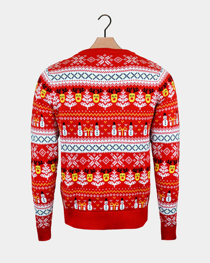 Women's Red Christmas Sweater with Snowmen and Christmas Trees