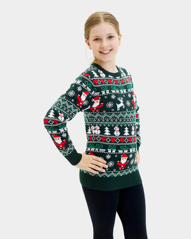 Kids' Joyful Green Organic Cotton Christmas Sweater