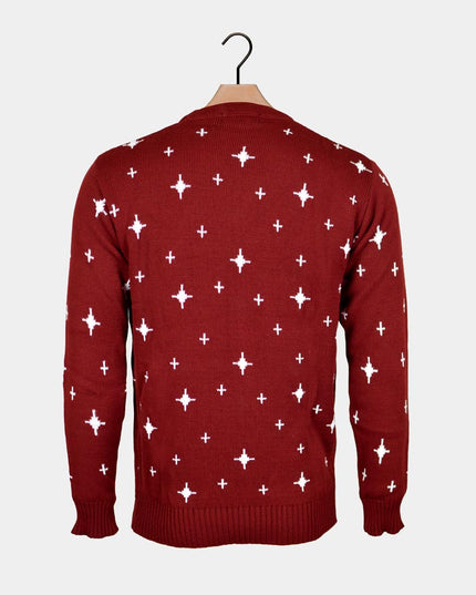 Garnet Christmas Sweater for Couples with Reindeer and Stars
